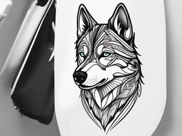 husky tattoo outline  simple color tattoo,minimal,white background