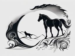 horse and wolf tattoo  simple tattoo,minimalist,white background