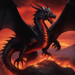 red-eyes black dragon ruling over a fiery, nocturnal landscape. 