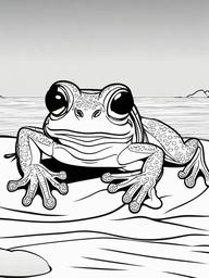 Frog Coloring Pages - Frog relaxing on a beach with sunglasses  simple coloring pages