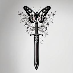 butterfly and sword tattoo  simple color tattoo, minimal, white background