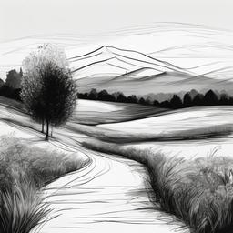 drawing of a landscape in autumn  minimal rough sketch scribbles,doodles,black and white