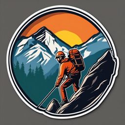 Mountain Climber Scaling Sticker - Vertical ascent, ,vector color sticker art,minimal