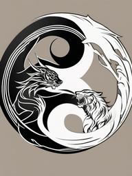 Dragon and Tiger Yin Yang Tattoo - Symbolic Yin Yang tattoo with a dragon and tiger.  simple color tattoo,minimalist,white background