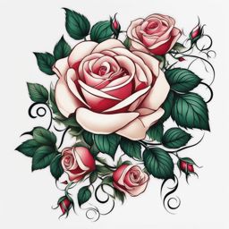 Vine of roses tattoo, Tattoos featuring vines adorned with roses.  color, tattoo patterns, white clean background