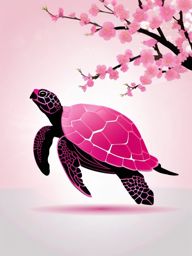 Pink Turtle - Dancing among cherry blossoms, the pink turtle imparts a sense of elegance and grace to the scene.  vector art, clipart, minimal