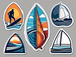Sailboard Surfer Sticker - Wind and waves, ,vector color sticker art,minimal