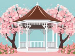 Blossom-Filled Gazebo clipart - A gazebo adorned with spring blooms, ,vector color clipart,minimal