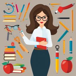 Teacher clipart - teacher with educational tools  