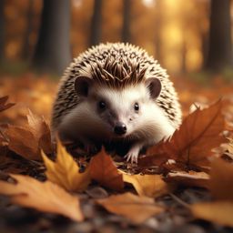 hedgehog rolling into a protective ball amidst fallen leaves 8k ultrarealistic cinematic 