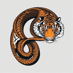 japanese tiger snake tattoo  simple color tattoo,white background,minimal