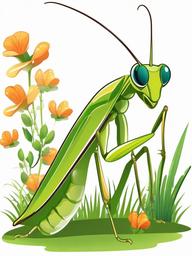 Bug clipart - Praying mantis in a garden.  vector style illustration, white background