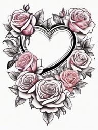 Heart of roses tattoo, Heart composed of delicate roses, a bouquet of affection in tattoo form. , tattoo color art, clean white background