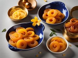 indian jalebi, deep-fried swirls in saffron syrup, relished at a vibrant diwali festival. 