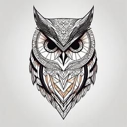 Half Geometric Owl Tattoo - Blend geometric elements with the charm of owls in a half geometric owl tattoo.  simple color tattoo,vector style,white background