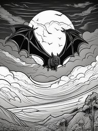 Horror Coloring Pages - Bat flying through a stormy night sky  simple coloring pages