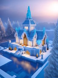 ice palace with glittering ice sculptures and frozen waterways - minecraft house ideas minecraft block style