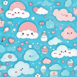 Cute Wallpaper Blue - Light blue with kawaii elements  ,background wallpaper