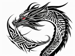 Black Tribal Dragon Tattoo - Tattoo featuring a dragon with tribal-style patterns in black.  simple color tattoo,minimalist,white background