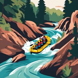 River Rafting Clipart - Rafters navigating thrilling river rapids.  color vector clipart, minimal style