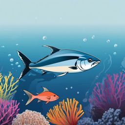 Kingfish Clipart - Kingfish patrolling near the coral reef , minimal, 2d