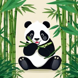 Panda Clipart - Panda munching on bamboo shoots in the bamboo forest , minimal, 2d