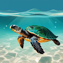 Turtle - Serenely swimming through crystal-clear waters, the turtle moves with grace and tranquility.  vector art, clipart, minimal