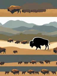 Bison Clip Art - Massive bison roaming the plains,  color vector clipart, minimal style