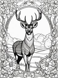 Deer Coloring Pages - Deer with butterflies fluttering around  simple coloring pages