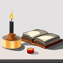 Candle clipart - Candle beside a book on a table.  vector style illustration, white background