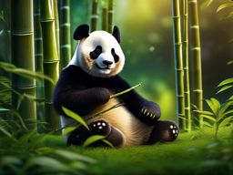 Cute Panda Munching Bamboo in a Bamboo Grove 8k, cinematic, vivid colors