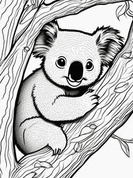 Koala Coloring Pages - Tree Hugging Australian Marsupial  black outline printable coloring page