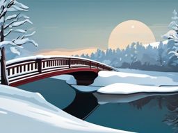 Snow-covered bridge sticker- Winter scene, , sticker vector art, minimalist design