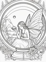 Fairy with a Crystal Ball Coloring Pages - Fairy Gazing into a Magical Crystal Ball  minimal black outline printable sheet, coloring page