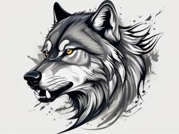 Wolf Growling Tattoo,wolf captured in a fierce growling pose, symbol of untamed strength and determination. , color tattoo design, white clean background