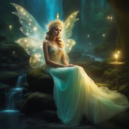 ethereal fairy queen presiding over a magical, luminescent realm hidden from humans. 