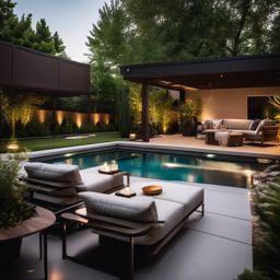 Sleek Backyard Oasis - Sleek backyard oasis with a modern swimming pool and sleek outdoor furniture. realistic, professional photography, bokeh, natural lighting, canon lens, shot on dslr 64 megapixels sharp focus