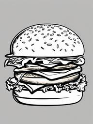 Hamburger clipart - black and white line drawing of a hamburger  color,minimalist,vector clipart