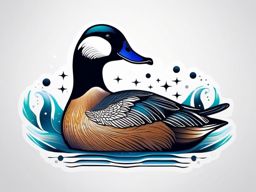 Eider duck tattoo with cosmic, galactic-patterned feathers.  color tattoo style, minimalist design, white background