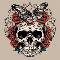 skull butterfly traditional tattoo  