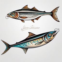 Sardine Tattoo,a unique and imaginative tattoo featuring a sardine, a symbol of unity and interconnectedness. , color tattoo design, white clean background