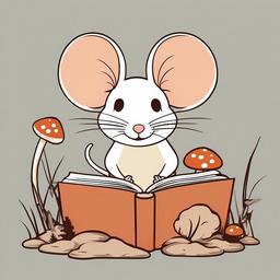 Mice clipart - mouse reading a book under a mushroom  color,minimalist,vector clipart