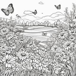 Daisy field with butterflies  simple coloring pages