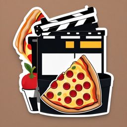 Pizza and Film Clapperboard Emoji Sticker - Movie night with pizza, , sticker vector art, minimalist design