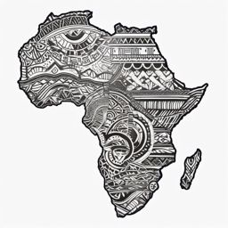 African Tattoo-Map of Africa tattoo with traditional patterns and symbols, expressing pride. Colored tattoo designs, minimalist, white background.  color tattoo style, minimalist, white background