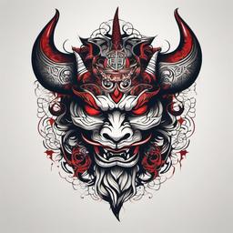 Japanese Tattoo Devil - Incorporates devilish elements from Japanese folklore into tattoo art.  simple color tattoo,white background,minimal