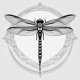 Fine Line Dragonfly Tattoo - Tattoo featuring a dragonfly design created with fine and detailed lines.  simple color tattoo,minimalist,white background