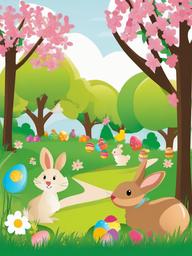 Easter clipart - Easter egg hunt in a park  