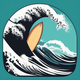 Surfboard on the Wave Crest Clipart - A surfboard riding the crest of a wave.  color vector clipart, minimal style