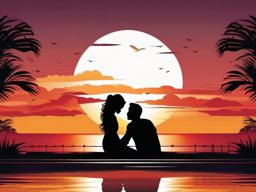 Sunset Romance clipart - Romantic moment at sunset, ,vector color clipart,minimal